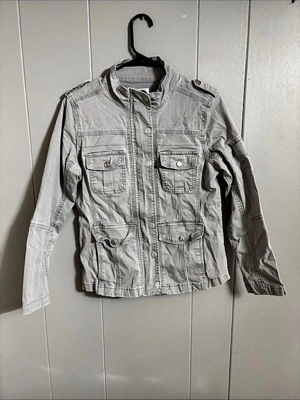 Kensie Jeans Utility Cargo Jacket Gray Small